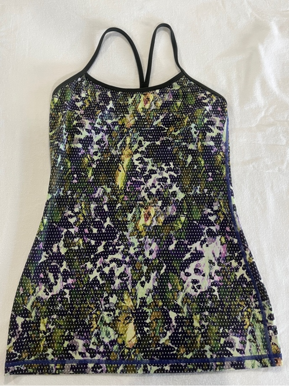 lululemon athletica Black-Trim Purple & Green Floral Perforated Tank